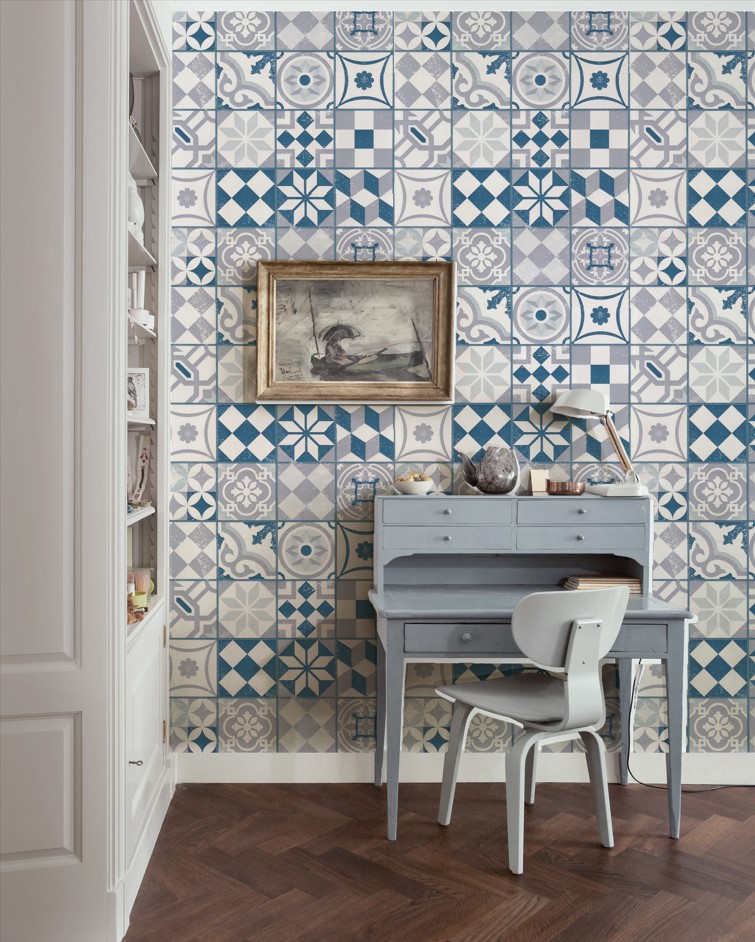 復古感 幾何拼花磚紋 壁紙