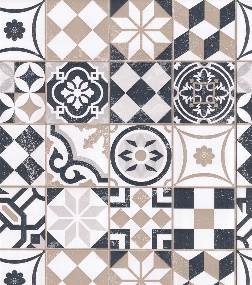 復古感 幾何拼花磚紋 壁紙