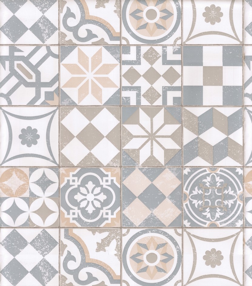 復古感 幾何拼花磚紋 壁紙