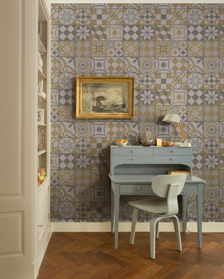 復古感 幾何拼花磚紋 壁紙