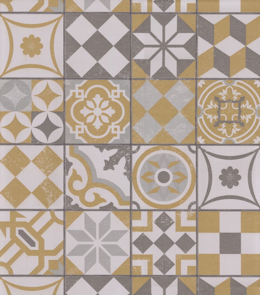 復古感 幾何拼花磚紋 壁紙