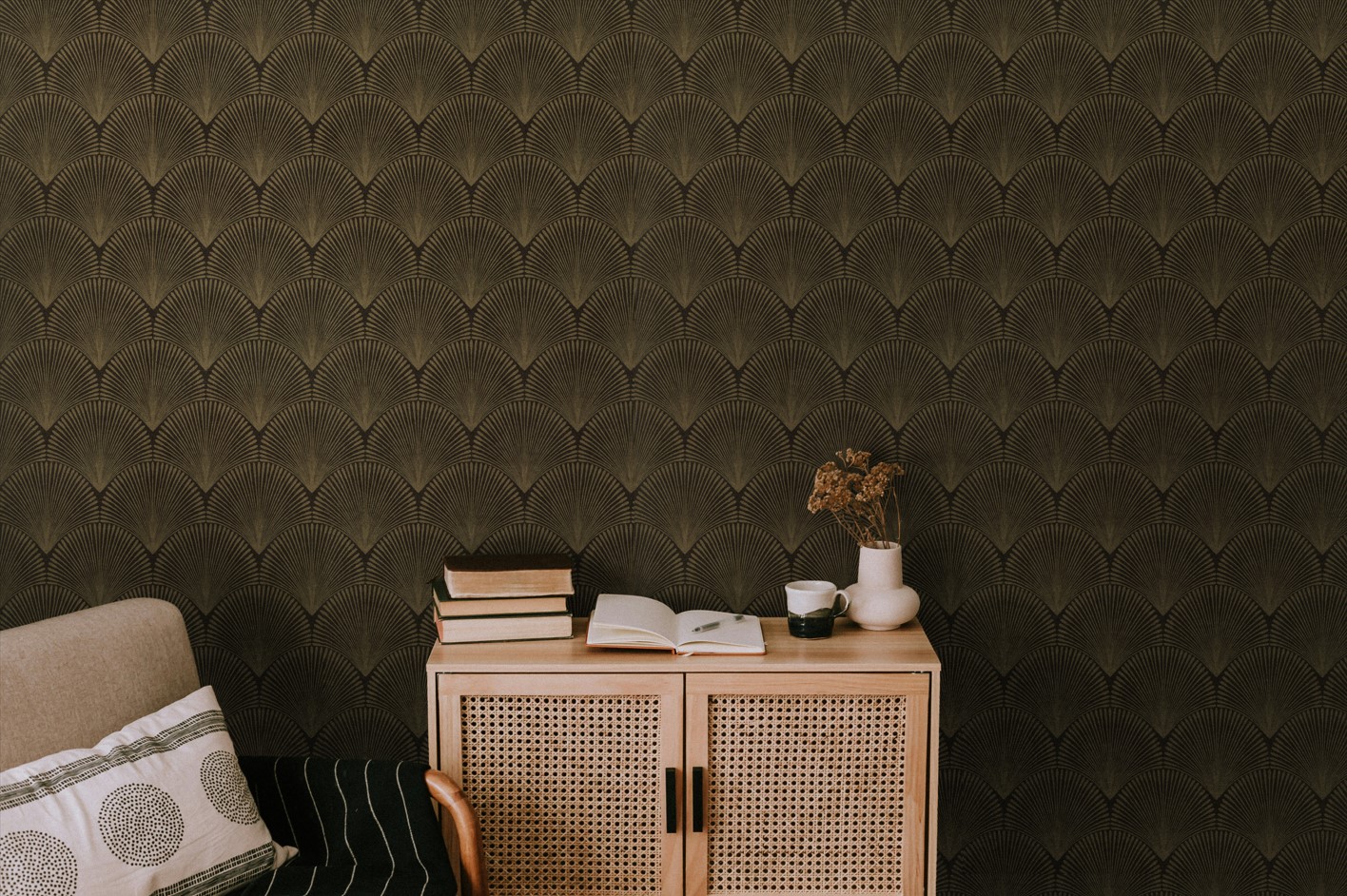 古典風 扇形紋 壁紙