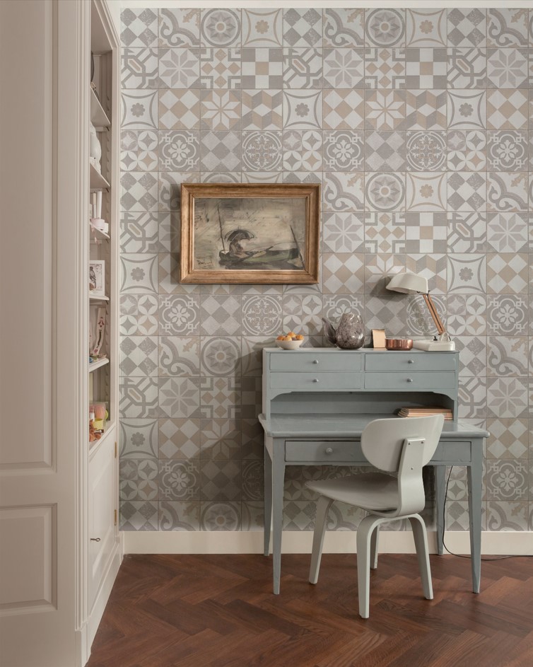 復古感 幾何拼花磚紋 壁紙