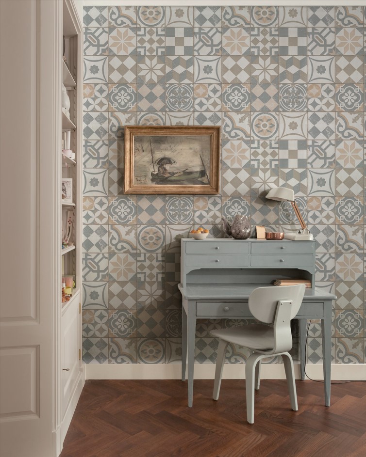 復古感 幾何拼花磚紋 壁紙